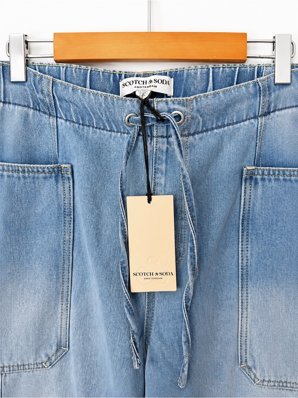 NWT Scotch & Soda The Arc Drawstring Jeans XL Light Wash Barrel Leg Denim - Picture 11 of 13